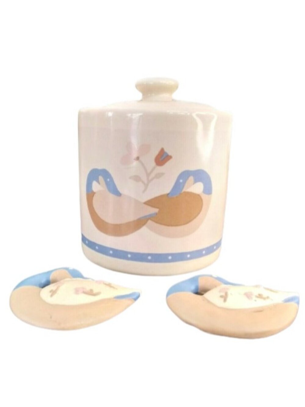 Duck Sugar Bowl with Lid Enesco Emily Bee Country Farm 2 Magnets Jam Jelly 1987